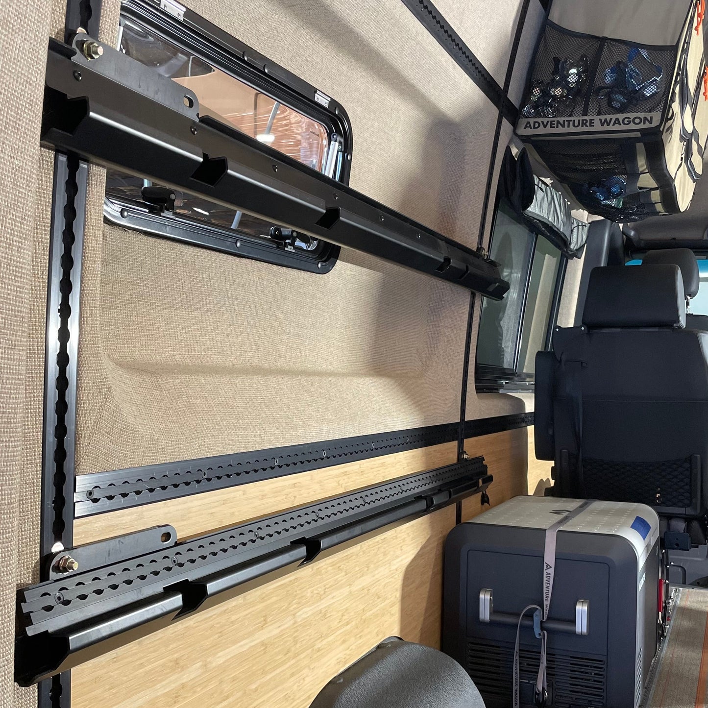 Detail of rails for MOAB Traverse Camper Van Bed