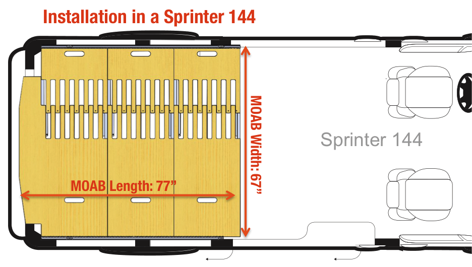 Schematic of Sprinter van with adjustable van bed