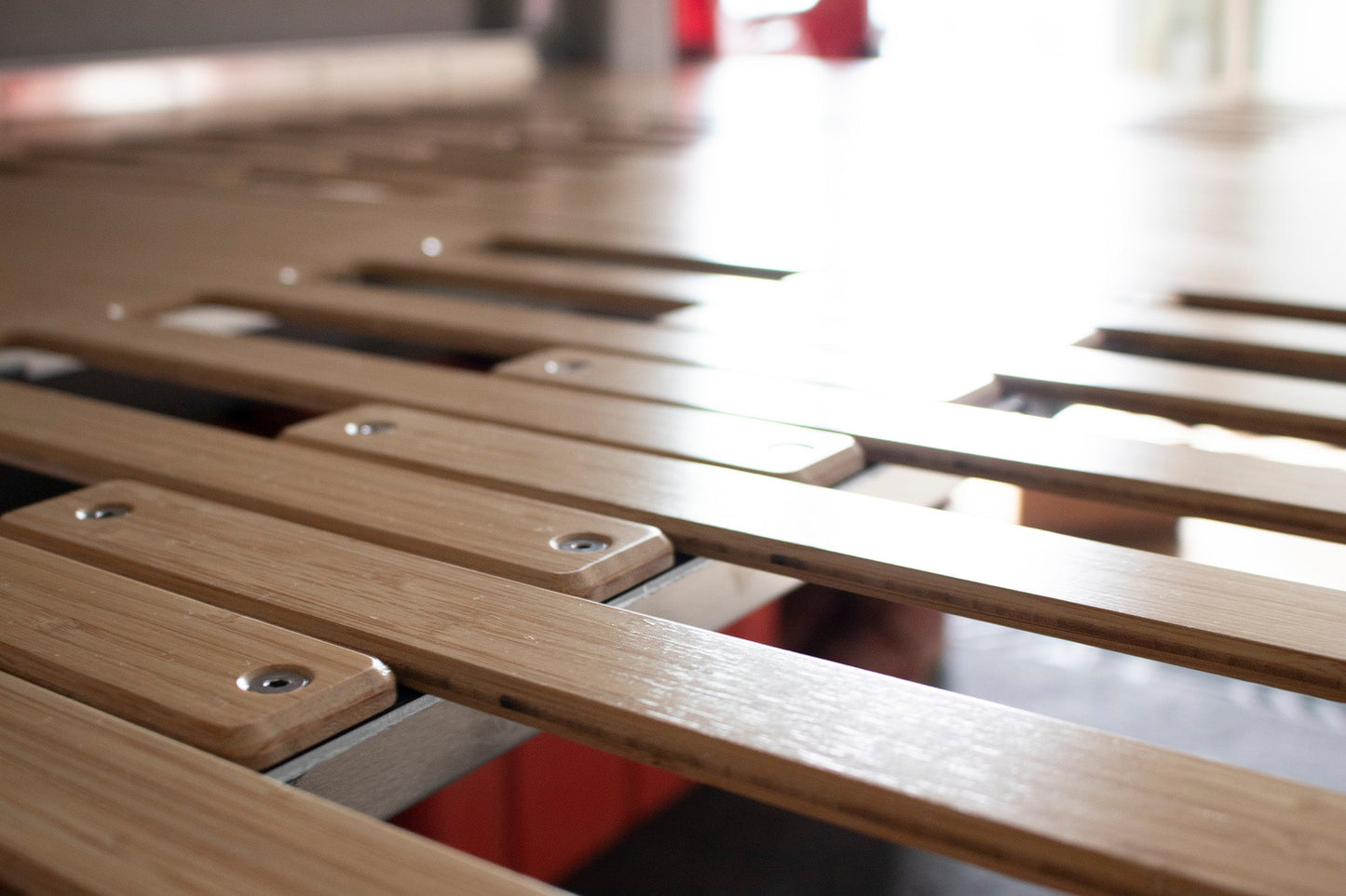 Close-up of wood used in adjustable van bed system