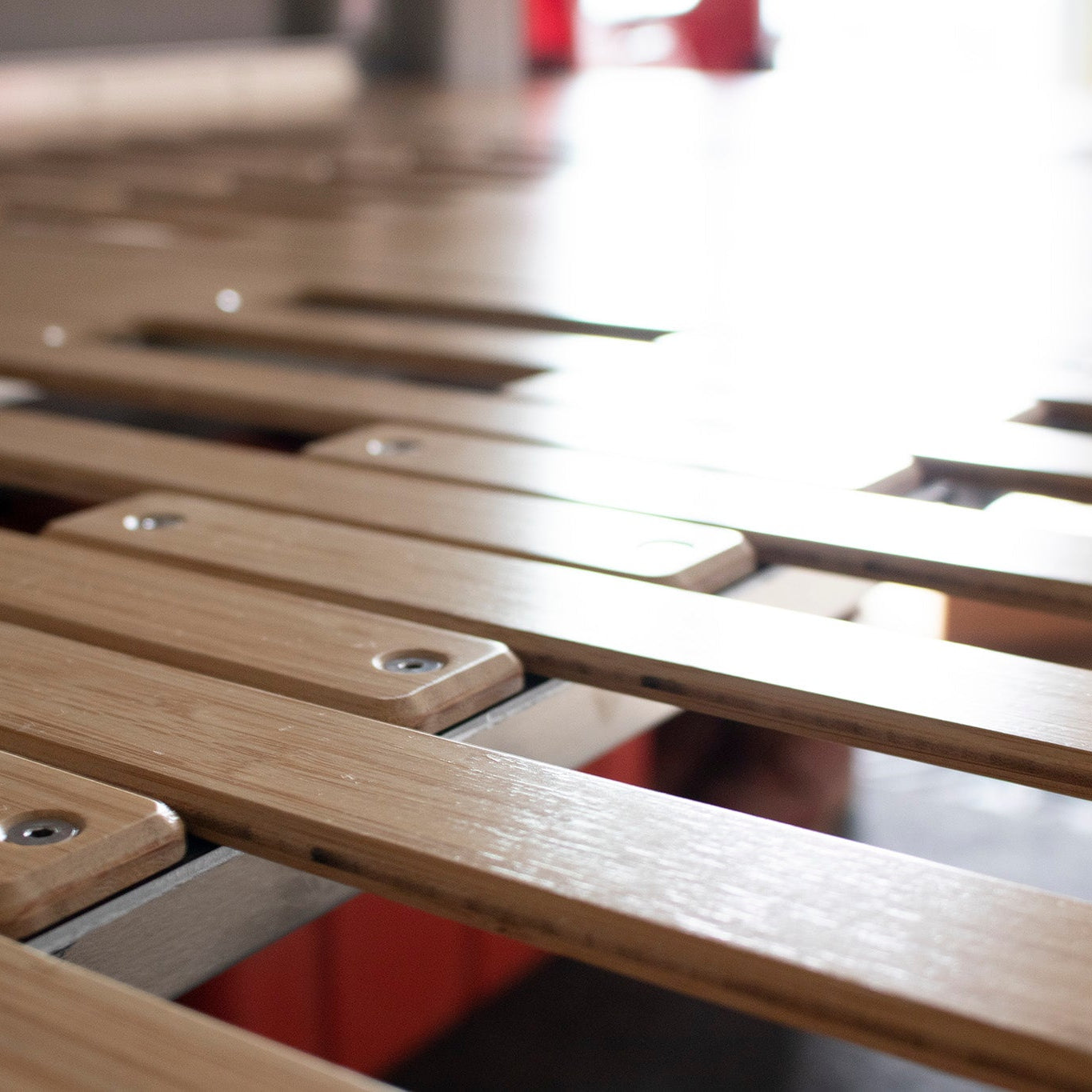 Close-up of wood used in adjustable van bed system