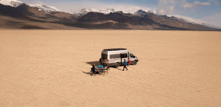 Off Grid Camper Van In The Middle Of The Desert
