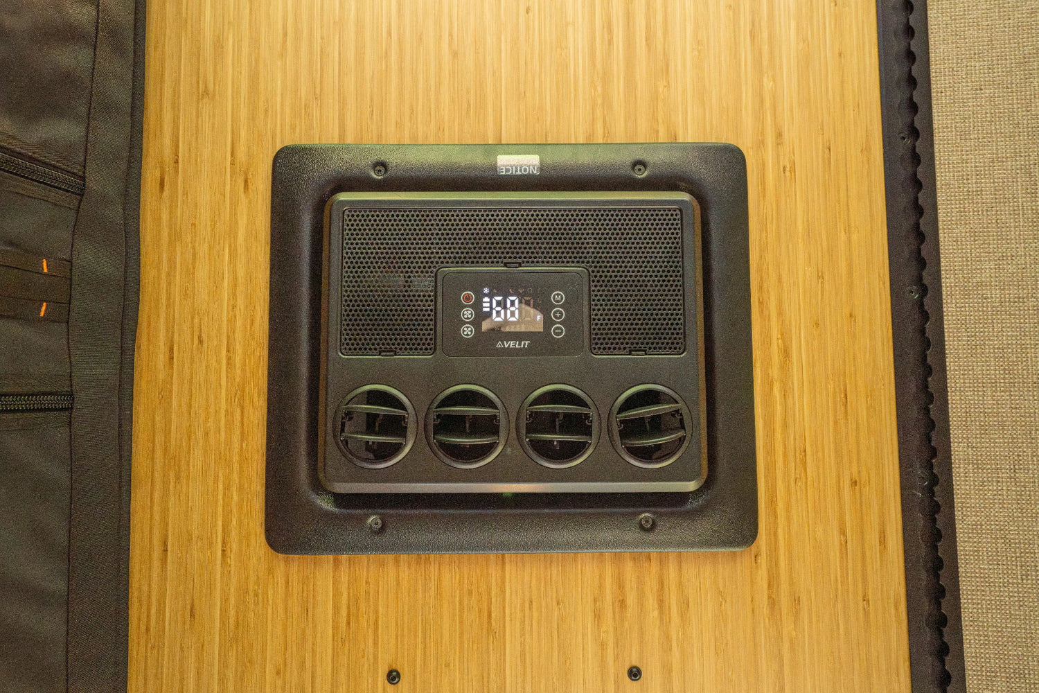 Adventure Wagon Guided Build 538 air conditioner control mounted inside the Mercedes Sprinter camper van.