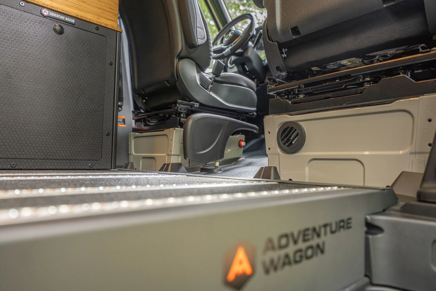 Adventure Wagon Guided Build 538 Adventure Wagon seat-base air vent detail below the front passenger seat.