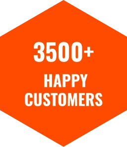 Adventure wagon badge with 3500+ happy customers shown in white text on an orange background