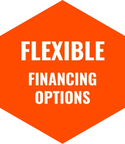Adventure wagon badge with flexible financing options available shown in white text on an orange background